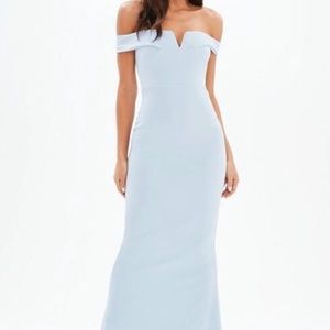 Blue Fishtail Maxi Wedding Guest/Formal Dress